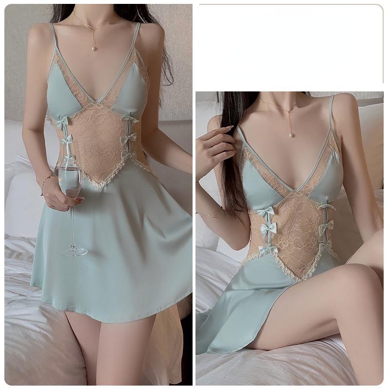 Sexy Backless Seductive Deep V Comfortable Pajama Bow Strap Pajama Dress Home Suit