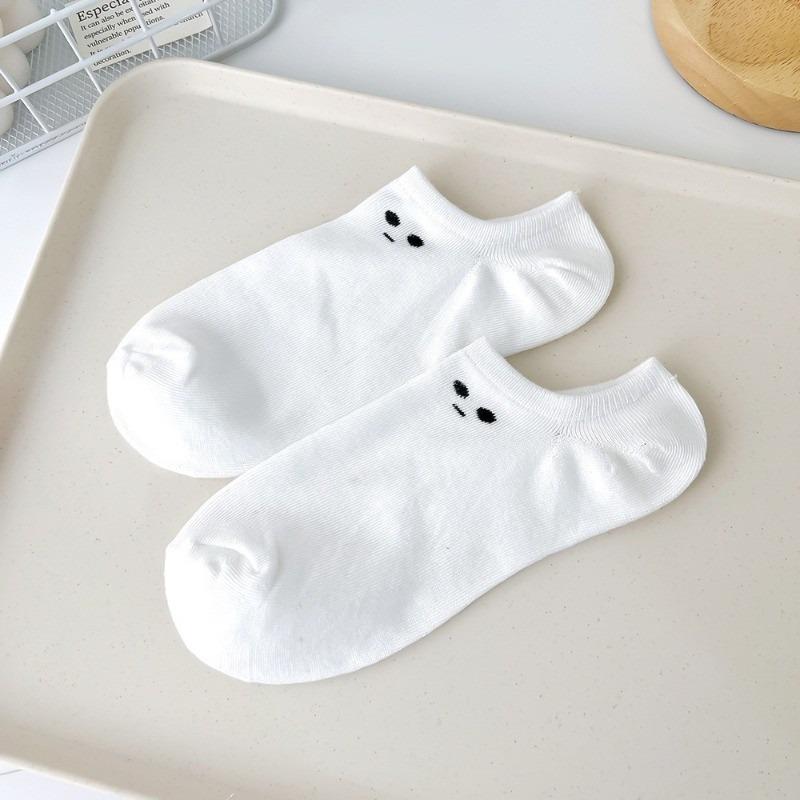 5 пар белых минималистичных коротких носков, забавные носки с выражением лица, впитывающие пот и не пропускающие запахи, тонкие спортивные носки-лодочки с низким вырезом