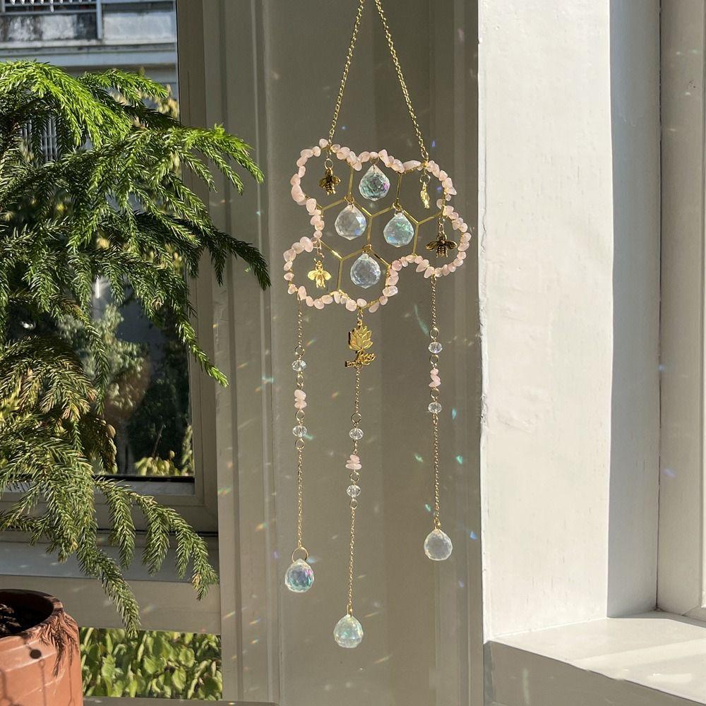 Natural Beehive Crystal Sun Catcher Hanging Wind Chimes Pendant  Bedroom Balcony Patio