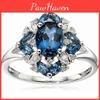 Изысканное посеребренное кольцо с натуральным синим сапфиром и потрясающими стразами