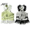 Dog Dress No Harness Needed Sleeveless Tweed Dress, Ruffled Pet with Lace Breathable Mesh Apparel Trim, Cute Summer for Small Dogs