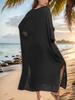 Solid Color Split Cover Up Dress, V Neck Loose Fit Half Sleeves Beach Kaftan, Women's Swimwear & Clothing
