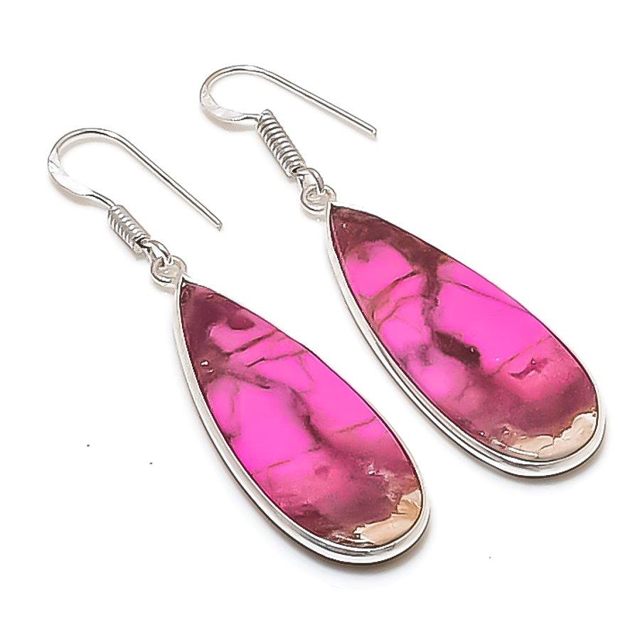 Натуральный Кобальтовый Камень Ручной Работы Серьга из Стерлингового Серебра 925 пробы 2,17" AE-11380