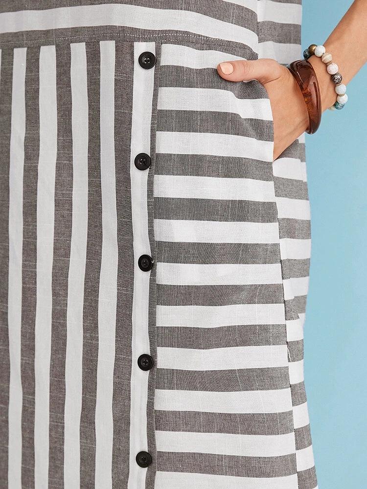 2023 Горячий Стиль Полосатое Платье Женское С Коротким Рукавом и Круглым Вырезом Свободного Покроя Большого Размера