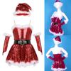 Children Girls Christmas Outfit Sequins Figure Ice Roller Skating Ballet Dance Leotard Dress with Hat Arm Sleeves