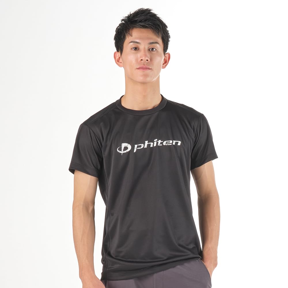 Phiten RAKU T-Shirt, Black/Grunge (White), Size M