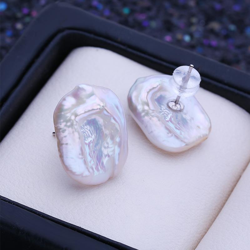 LSOOYH Natural Freshwater Big Baroque Pearl Necklace Square Pendant Fashion Stud Earrings For Women Pearl Jewelry Sets