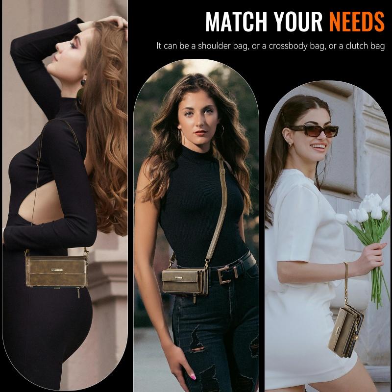 Чехол-бумажник с длинным ремешком из флип-кожи для Samsung Galaxy S26 Ultra S25 FE S24 Plus S23 S22 S21 A57 A17 A16 A56 A15 A55 A14 A54 с молнией и карманами для карт