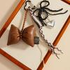 Handmade Pearl Butterfly Heart Bag Charm With Brown Bow For Fashion Accessories