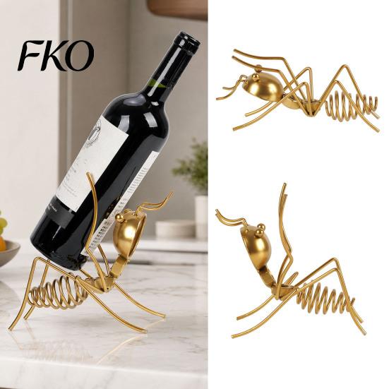 Eye-catching Wine Display Metal Ant Rack, Freestanding Bottle Holder, Stable Retro Golden Rack Art Ornament Red Stand, for Home Kitchen Bar
