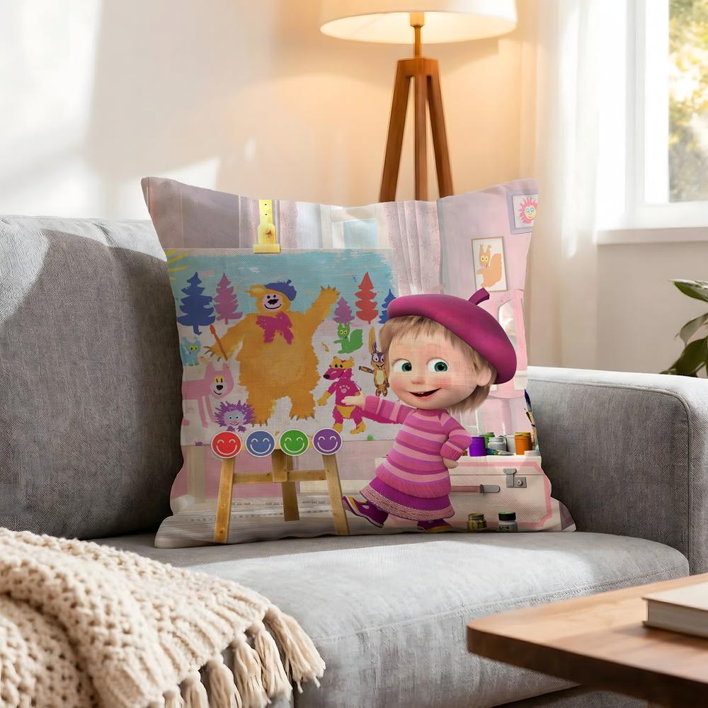 Cartoon Masha And The Bear Cushion Cover 1Pcs Decorative Covers Soft Cushion Case For Sofa Couch Decor 40X40 45X45 Pillowcases