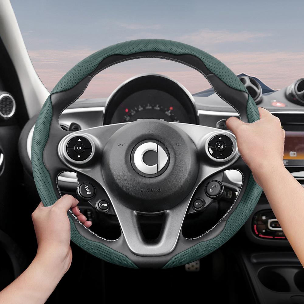vcxja9 Suitable for Smart Breathable Hole Leather Steering Wheel Cover Segmented Quick Release Design Non-Slip and Durable Fortwo 451 450 453