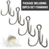 20PCS/Set Black Nickel Sharpened Barbed Hooks Fishhooks High Carbon Steel Treble Jig Fishing Tackle