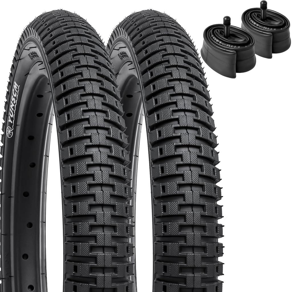 YunSCM Set of 2 Bicycle Folding Tires Tubes with 32mm Schrader Suitable for 18x2.125 Tires, 18x2.125 57-355 + 18x1.75/2.125 Valves, 18-inch 2.125