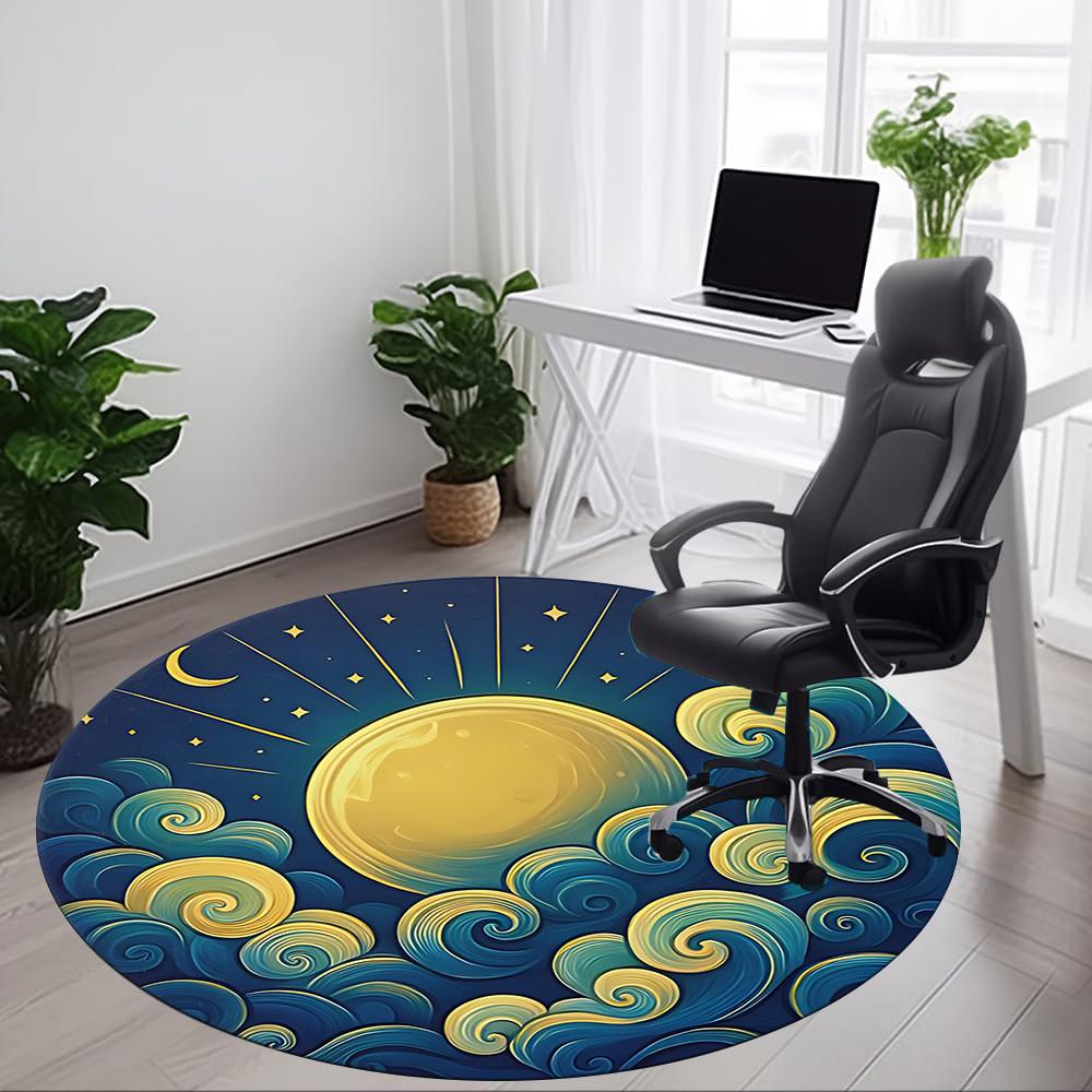 1pc Moon Waves Office Round Area Rug, Mat Suitable For Office, Under Office Chairs Bedroom Living Room Home Decor, Room Deco