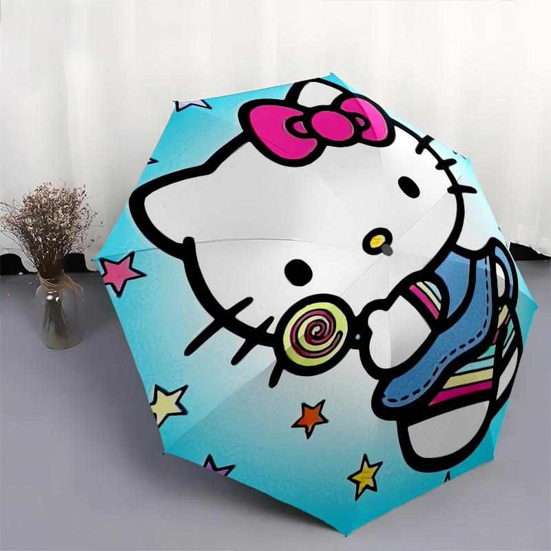 1pc Hello Kitty,Lollipop Automatic Umbrella-Foldable, Durable 8-Bone Design, Compact and Stylish, Great for Camping, Halloween, Christmas, M