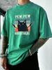 Pew Pew Madafaks Cute Funny Printed Washed T Shirts Soft Breathable TShirt Cotton Loose Short Sleeves Vacation Men Streetwear