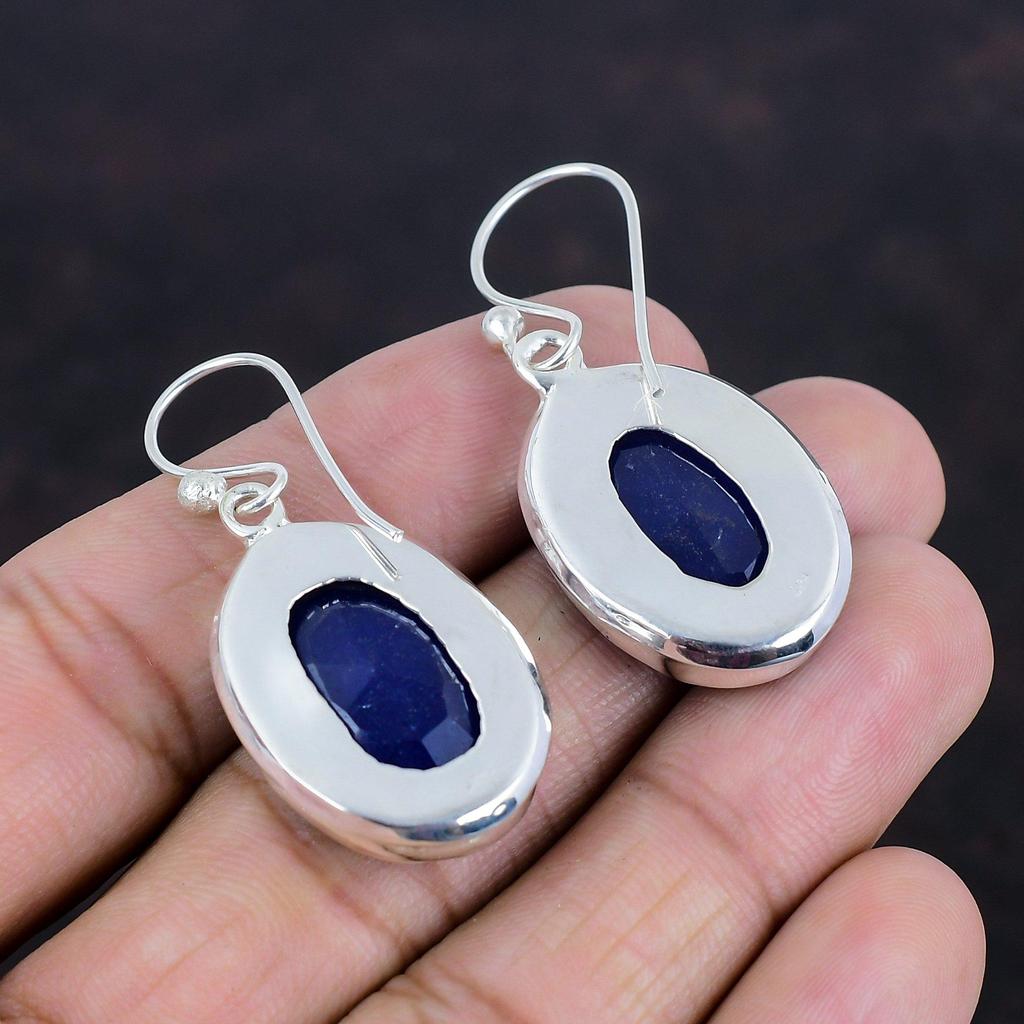 Faceted Blue Sapphire Earring 925 Sterling Silver Earring Gemstone Earrings Blue Sapphire Handmade Jewelry Antique Drop Earring Gift For Mom