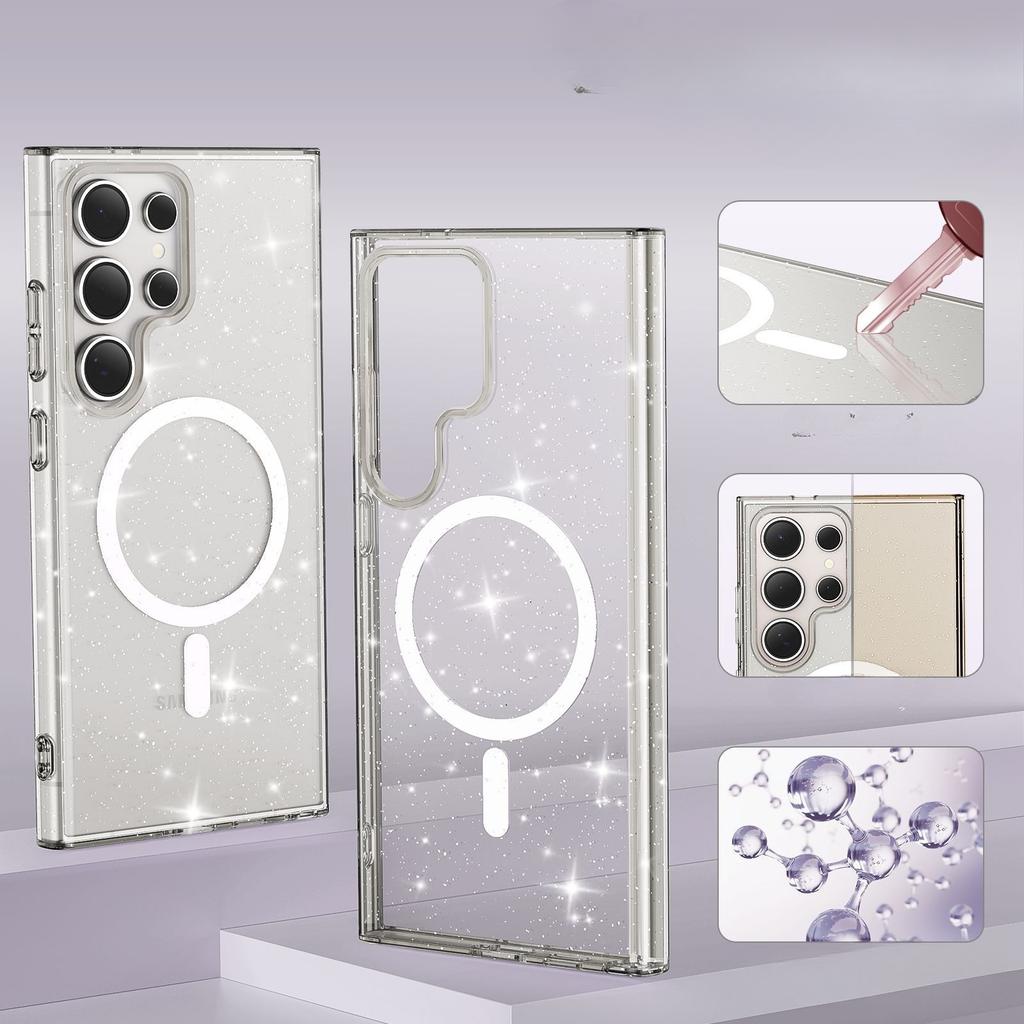 Подходит для Samsung S25ultra Антибактериальный чехол для мобильного телефона S24uN52 Магнитный S23FE Звездное небо Блестящий прозрачный защитный чехол