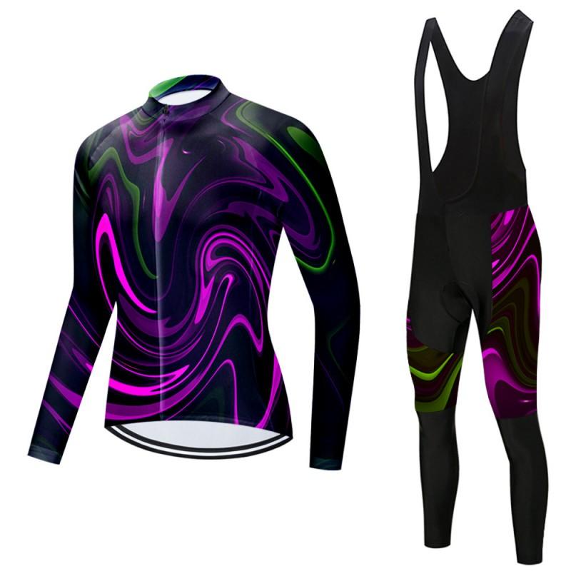 Mens Long Sleeve Cycling Jersey Bib Pants Set Breathable Quick-Dry Road Mountain Bike Riding