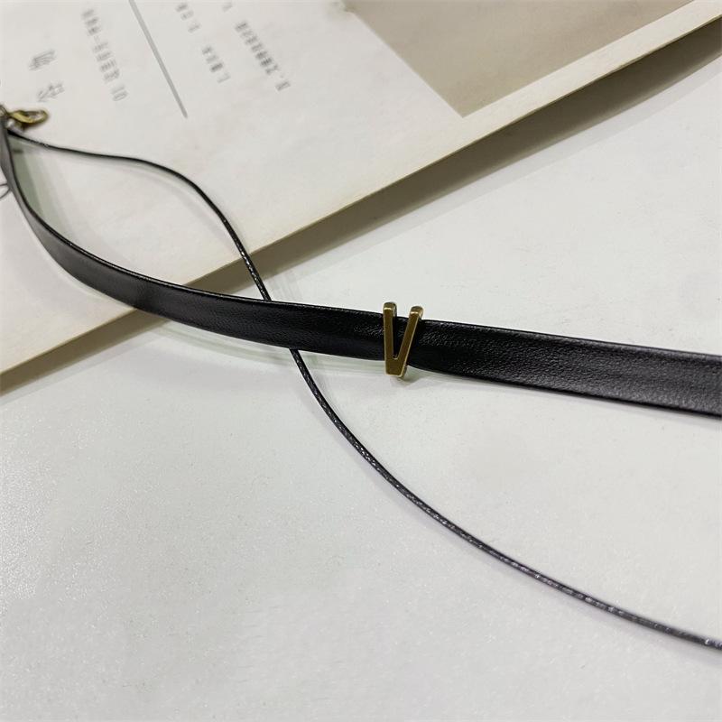 Черное кожаное ожерелье из веревки с короткой двухслойной цепочкой и воротником-секеткой, простая цепочка на ключицу, ювелирное изделие для женщин