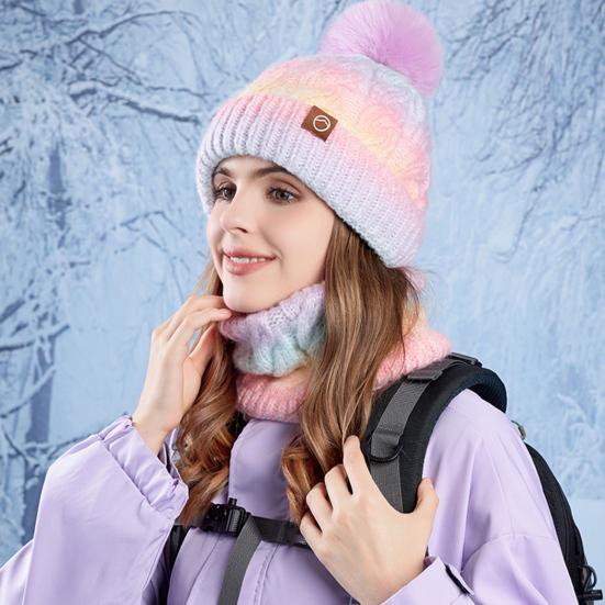 2 шт./комплект женская зимняя шапка и шарф комплект плюшевый мяч декор контрастный цвет плотный