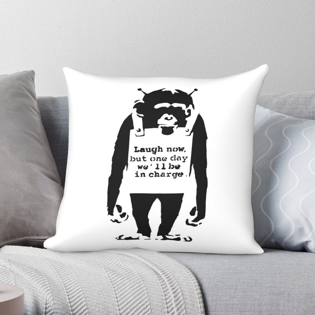 Banksy Monkey Well Be In Charge Square Pillowcase Polyester Linen Velvet Printed Zip Decor Home Cushion Cover Wholesale x