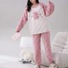 Velvet Pink Womens Pajamas Sets Cute Pijamas Autumn Winter Long Sleeves Long Pants Kawaii Pyjamas Soft Pjs Cozy Comfy Sleepwears
