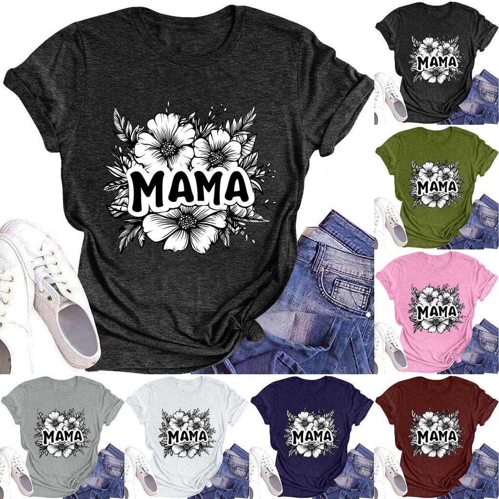Женская модная футболка с круглым вырезом и коротким рукавом, повседневный топ с принтом ко Дню матери