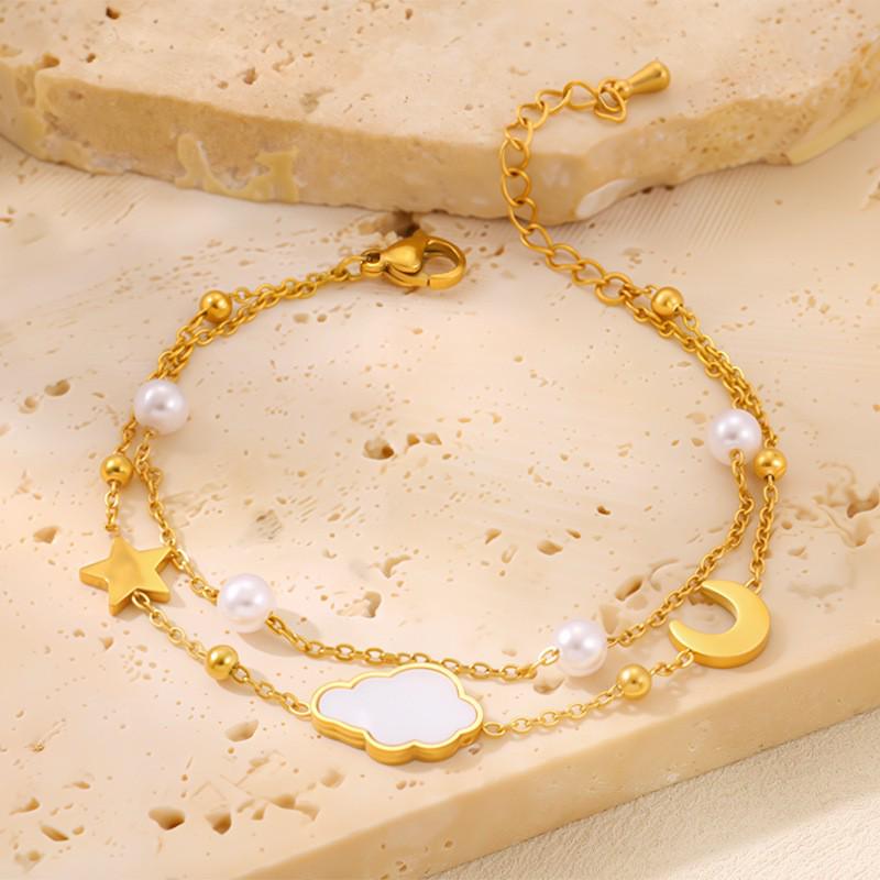 Роскошный браслет с четырехлистником: Позолоченная 18K, Невыцветающая Титановая Сталь с Алмазными Акцентами