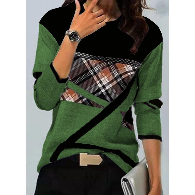 QICED Женская мода повседневная осень-зима с длинным рукавом и круглым вырезом блузки и рубашки