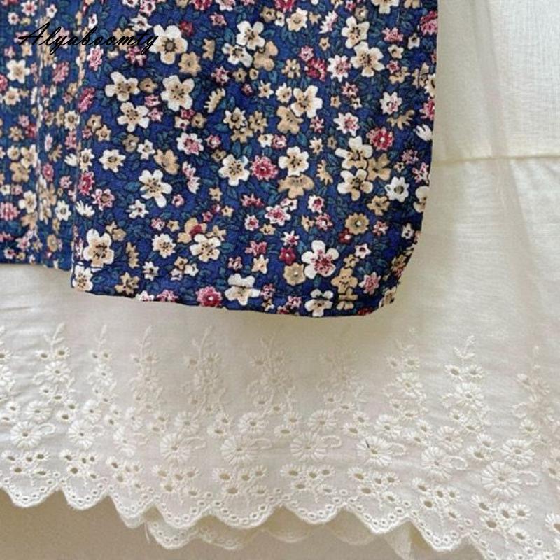 Японское летнее женское свободное платье Mori Girl с воротником Питера Пэна, лоскутное платье с вышивкой, ажурное платье из хлопка и льна, винтажное платье миди