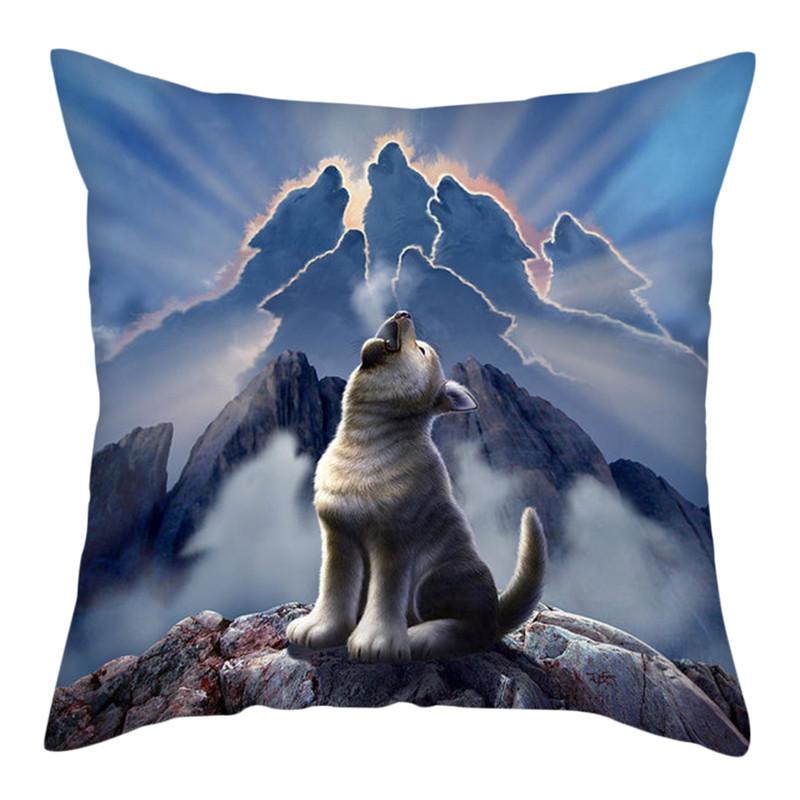 45x45cm Polyester Wildlife Print Cushion Cover Wolf King Photo Pillow Cover Home Sofa Decoration Pillowcase