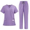 Medical Scrubs Set 2 Piece Suit Functional Scrubs for Nurses Doctors V-Neck Top Jogger Pants 9-Pocket Hospital Staff Uniform Set