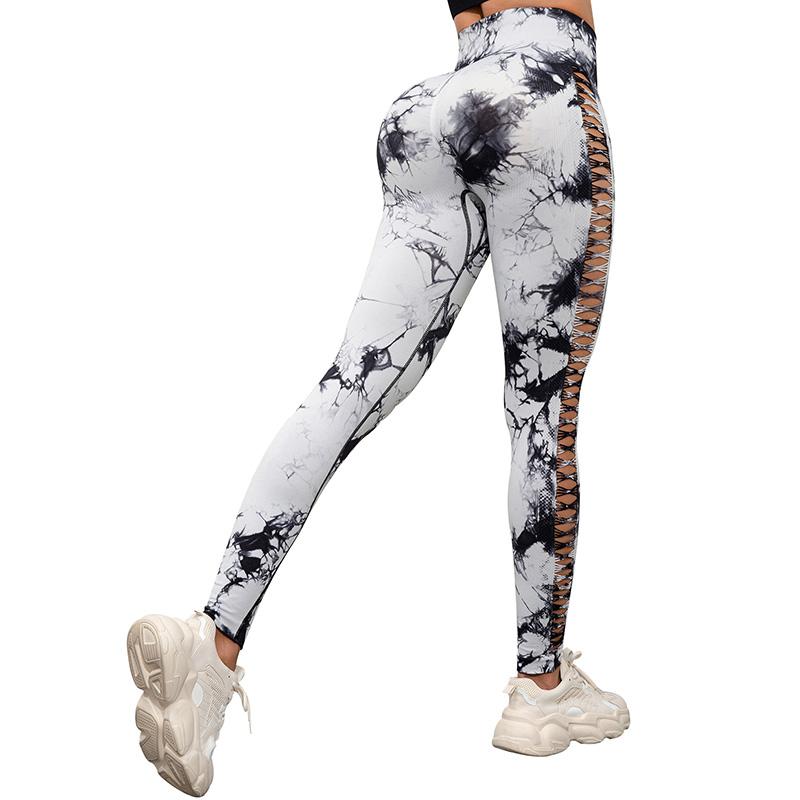 Women Tie Dye Yoga Leggings Hollow Seamless High Waist Sport Leggings