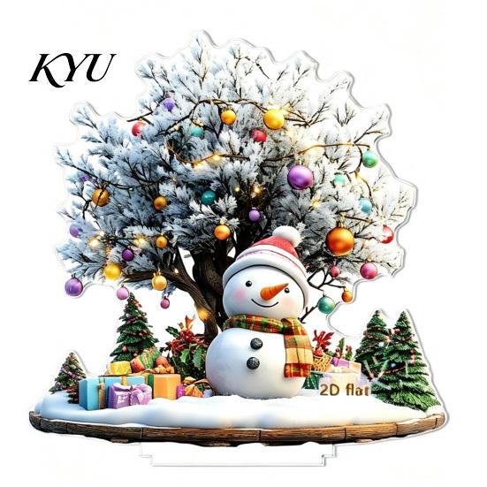 Xmas Town Scene Ornaments Christmas Village Houses Table Decoration, Snow Patterns 2D Acrylic Snowman Ornament, Decorative Centerpieces for