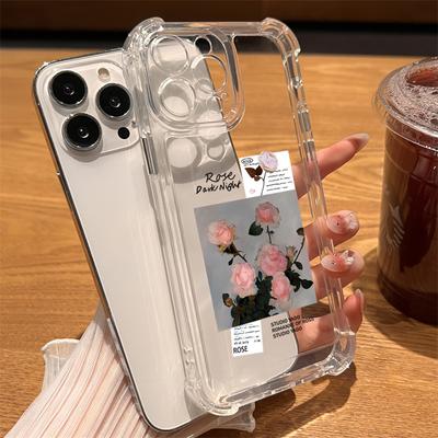 Чехол для iPhone 16 15 14 13 12 11 Pro Max 7 8 15 16 Plus X XR XS Max SE Милый прозрачный силиконовый мягкий чехол с розовым цветком