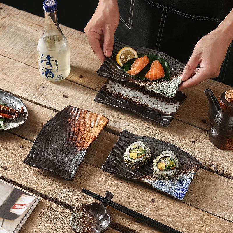 Japanese Sushi Sashimi Saucer Homestay Izakaya Yakitori Skewers Household Black Ceramic Tableware