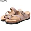 Hot Sell Women Sandals Flats Cork Slippers Casual Shoes Print Mixed Colors Slides Beach Cork Flip Flop Plus Size 35-42