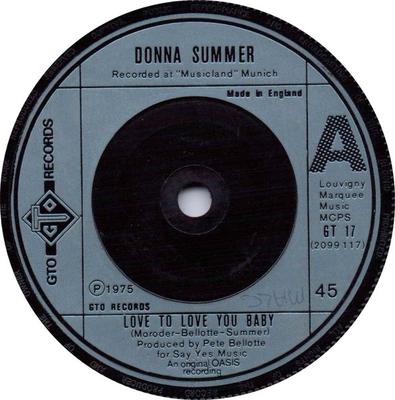 7-дюймовая пластинка DONNA SUMMER - Love To Love You Baby GT17 GTO 1975 UK Соул/Фанк Б/У