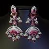 Chic Royal Floral Fringe Red CZ Long Earrings Light Luxury Bridal Wedding Cocktail Party Premium Present