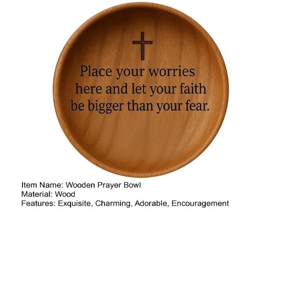 Wooden Prayer Bowl Handcrafted Round Dough Bowl with Carved Pattern Faith Based Encouragement Gift for Christian Prayer
