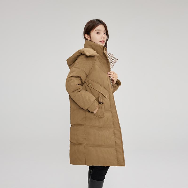 Korean Style Warm Winter Jacket with Hooded Long Length and Oversized Pockets