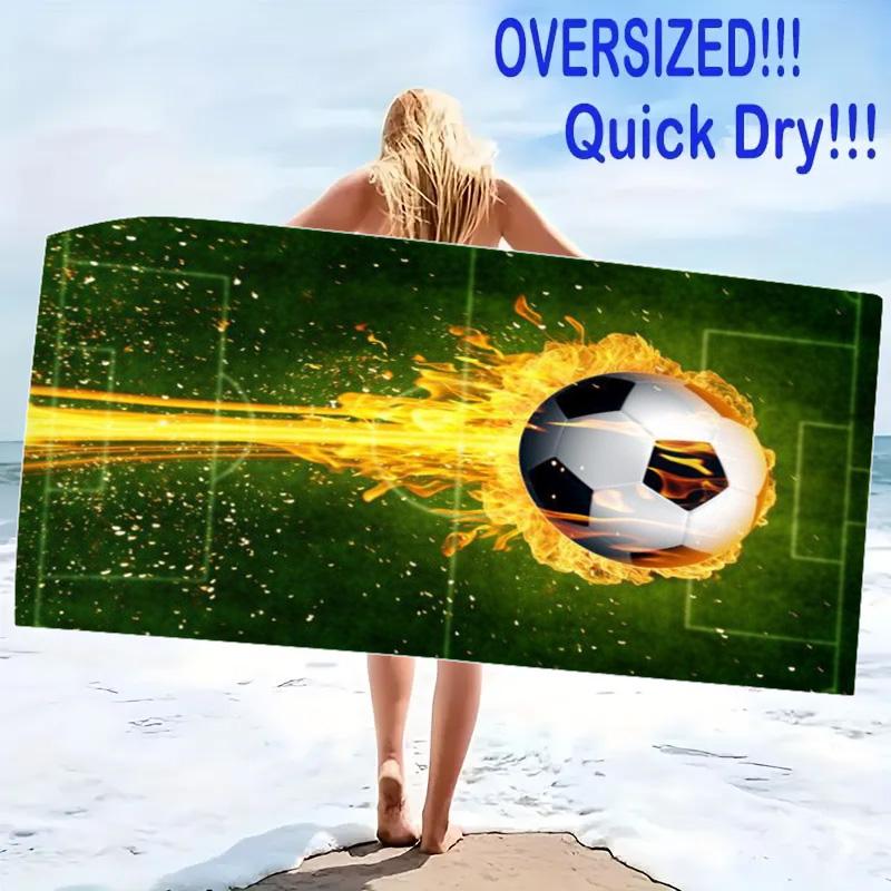 Soccer Print Beach Towel, Large Soft Quick Dry Towel for Beach Camping Swimming
