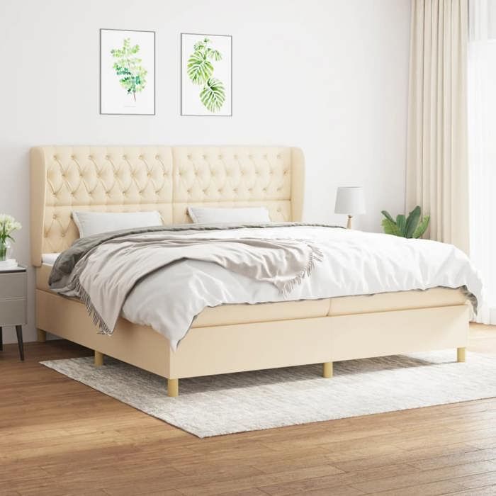 Maison Exclusive - Sommier à lattes de lit avec matelas Crème 200x200 cm Tissu