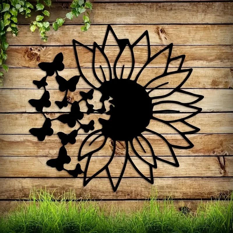 Butterfly Sunflower Wall Decor – Metal Wall Hanging, Modern Art for Birthday Parties, Stylish Room and Outdoor Home Decor