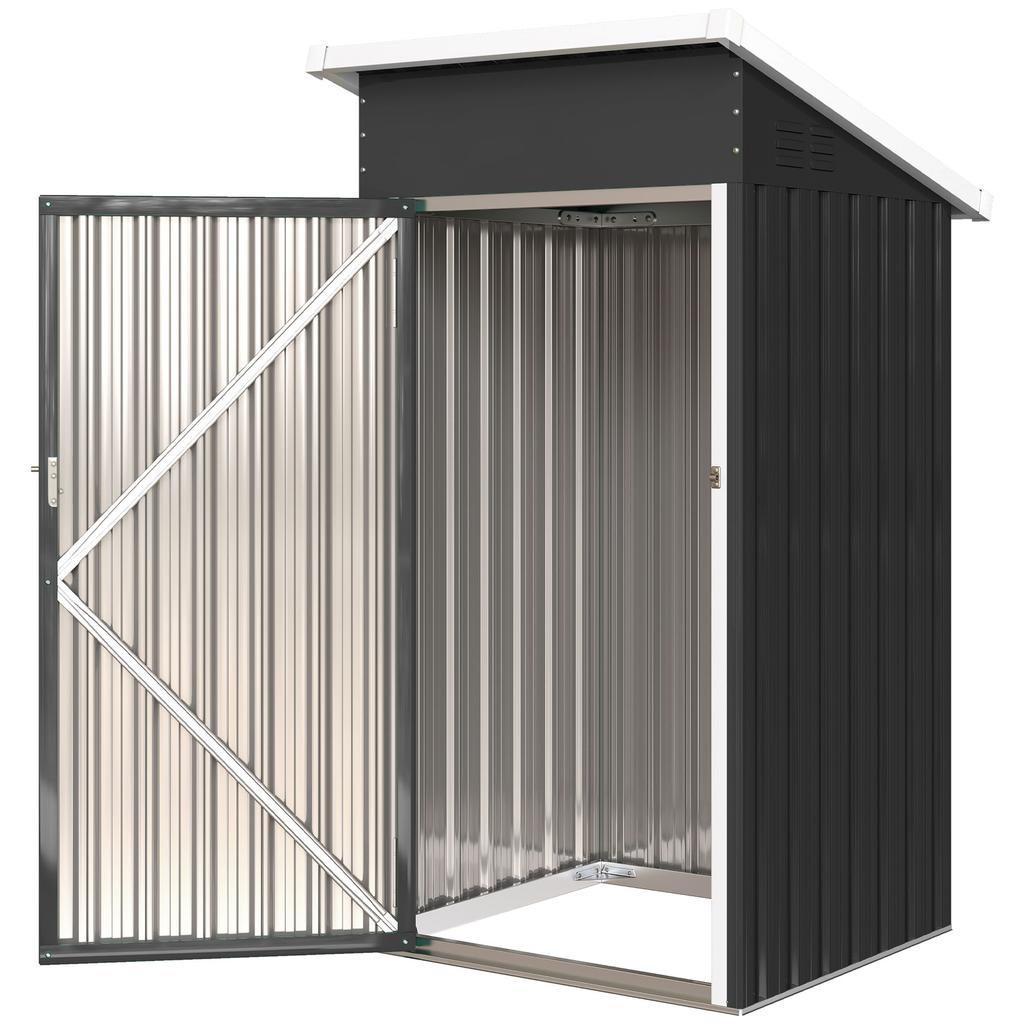 Metal Garden Shed Garden Cabin Lockable Door Sloped Roof Vents And Gloves 107 5x91x185cm Gray