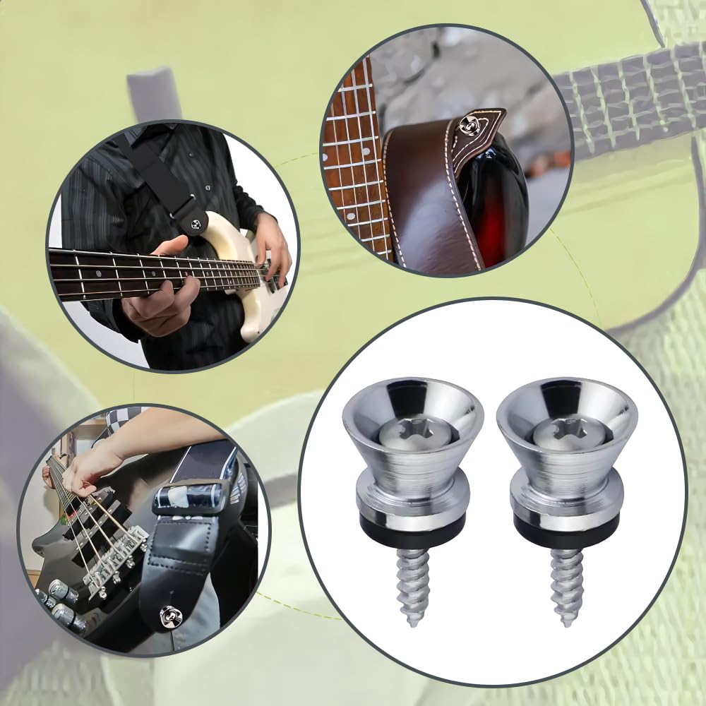 KDSSYFT Набор из 2 штифтов для ремня с винтами и накладками Установка Фиксация Винт Фиксация Пилотное отверстие Детали корпуса для гитары с палочкой Бас-гитары Электрогитара