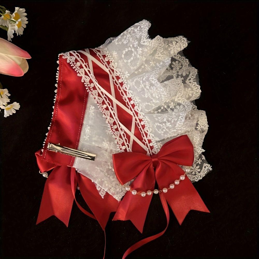 Ribbon Bow Lolita Lace Headband Pearl Lolita Hair Clip Creative Maid Cosplay Headdress Daily