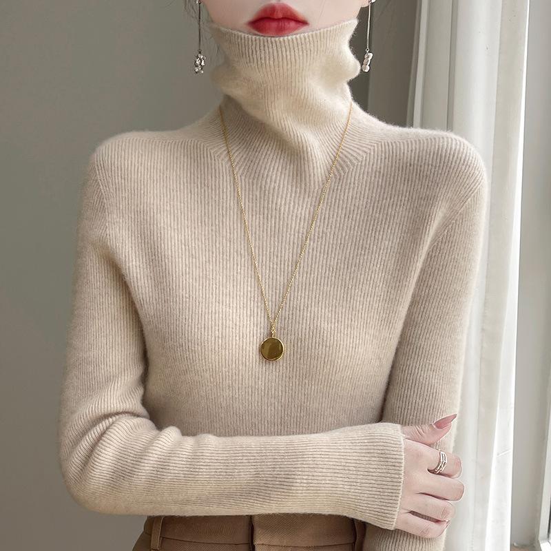 INDFS Women's Fashion Casual Fall Winter Solid Color Print Long Sleeve High Neck Sweaters